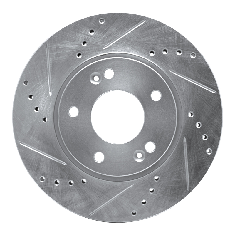 Kia Forte Brake Rotor (1) - Front Left - R1 Concepts - Drilled & Slotted - Silver - `10-`13